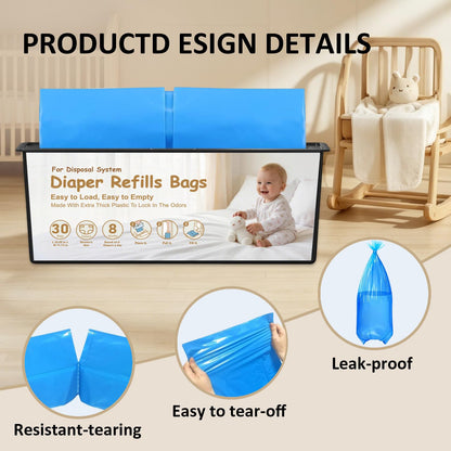 120 Bags Diaper Pail Refills Bags Compatible with Genie Easy Roll Signature & Platinum Diaper Pails,Each 30 Bags Holds Up to 1410 Newborn Diapers,7-Layer Odor-Barrier Technology (4 Pack)