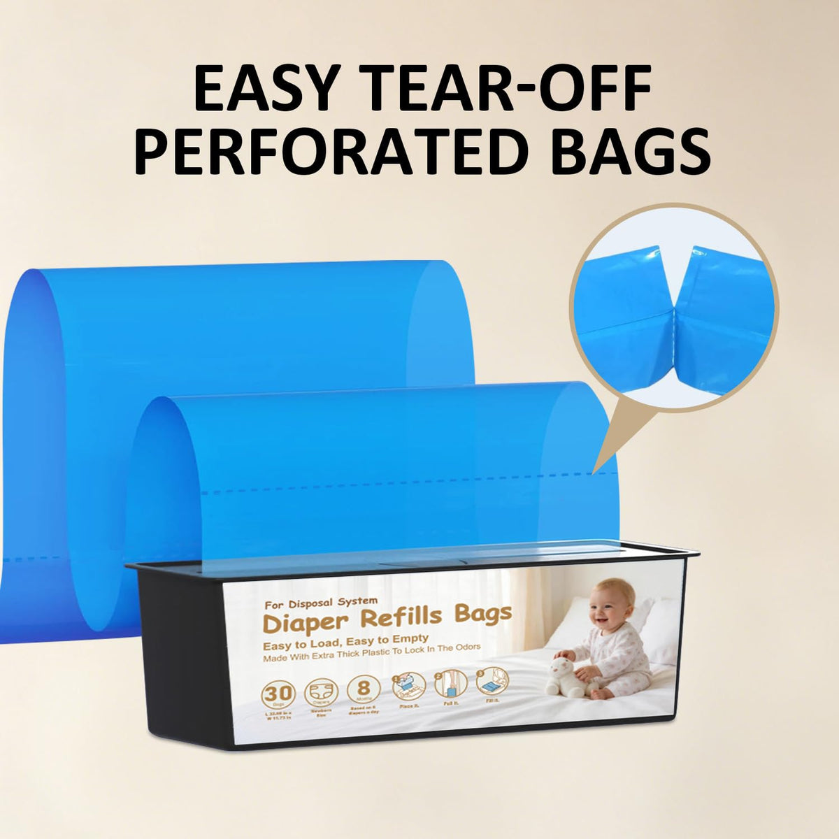 120 Bags Diaper Pail Refills Bags Compatible with Genie Easy Roll Signature & Platinum Diaper Pails,Each 30 Bags Holds Up to 1410 Newborn Diapers,7-Layer Odor-Barrier Technology (4 Pack)