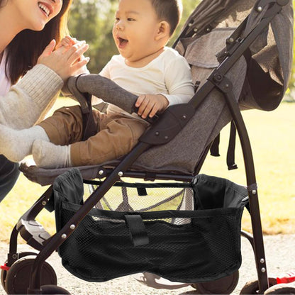 Baby Stroller Storage Basket Pushchair Organizer Net Bag Under Bottom Basket Oxford Cloth, Black, 11.81 x 11.81 x 3.93 Inch