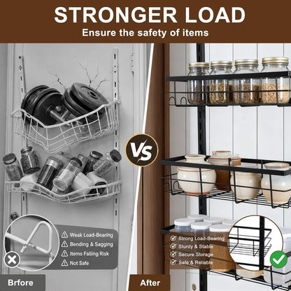Pantry Door Organizer, 9-Tier Over The Door Pantry Organizer for Kitchen Pantry Storage, Adjustable Metal Hanging Spice Rack with 9 Baskets for Pantry Kitchen Bathroom Laundry Room Closet, Black