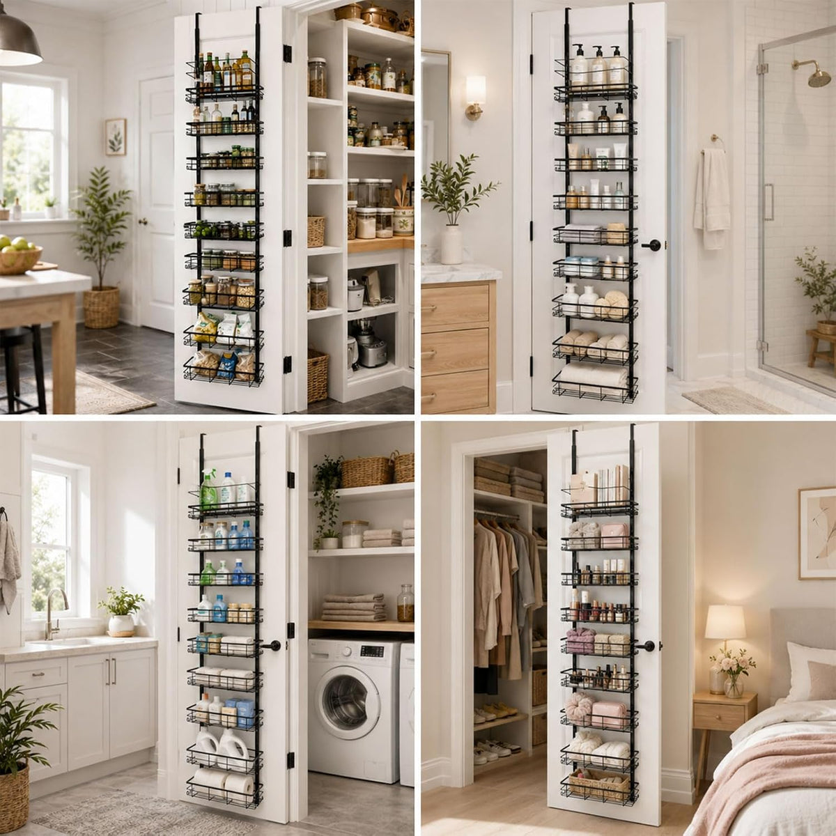 Pantry Door Organizer, 9-Tier Over The Door Pantry Organizer for Kitchen Pantry Storage, Adjustable Metal Hanging Spice Rack with 9 Baskets for Pantry Kitchen Bathroom Laundry Room Closet, Black