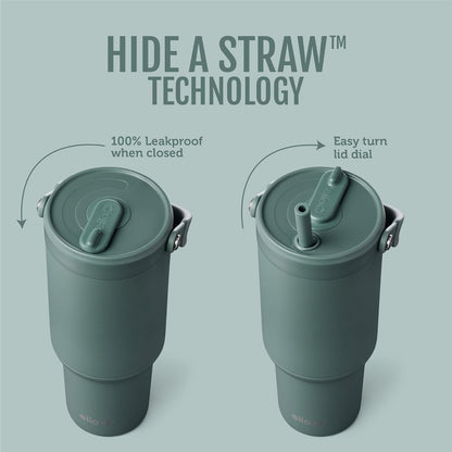 Oasis Go+ 26oz Insulated Stainless Steel Tumbler with Straw, Jadeglow | Insulated stainless steel cup with top handle, retracting straw, leakproof lid, 24 hours cold, & cupholder fit for travel