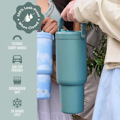 Oasis Go+ 26oz Insulated Stainless Steel Tumbler with Straw, Jadeglow | Insulated stainless steel cup with top handle, retracting straw, leakproof lid, 24 hours cold, & cupholder fit for travel