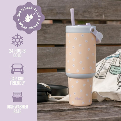 Oasis Go+ 26oz Insulated Stainless Steel Tumbler with Straw, Jadeglow | Insulated stainless steel cup with top handle, retracting straw, leakproof lid, 24 hours cold, & cupholder fit for travel