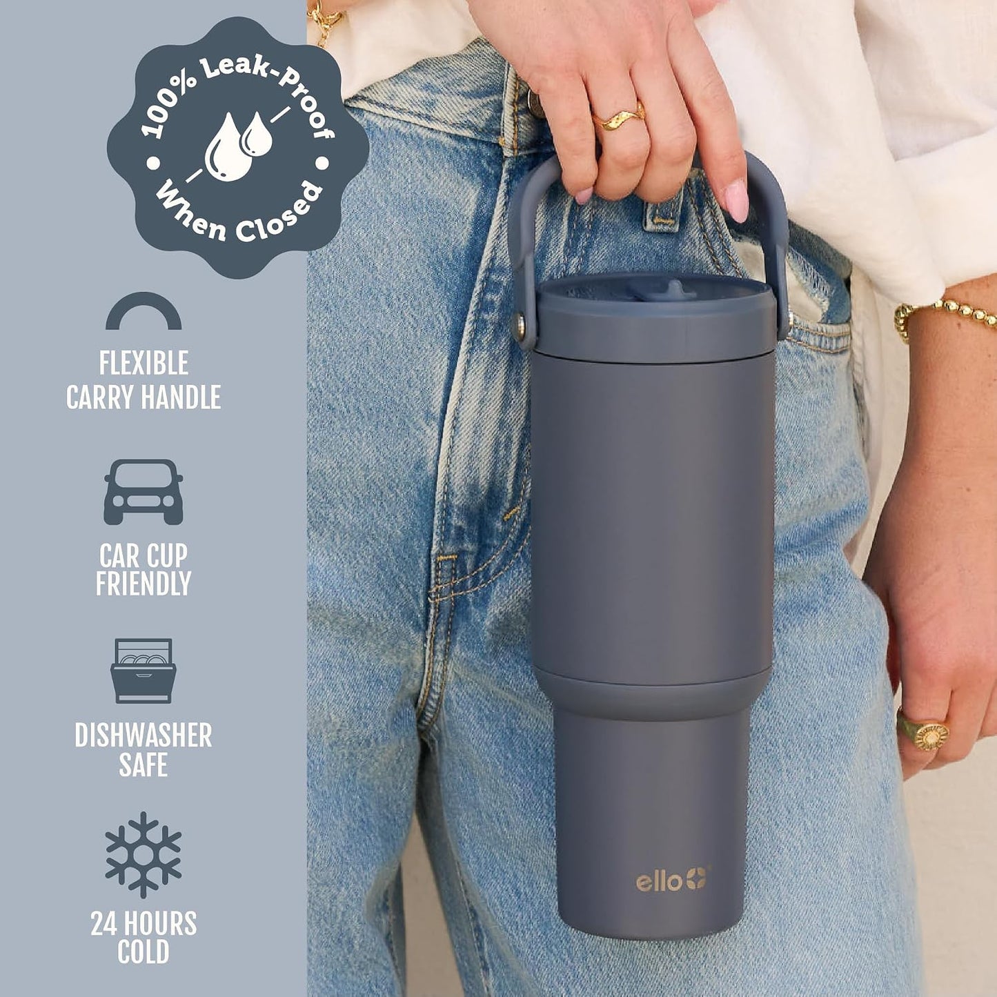 Oasis Go+ 26oz Insulated Stainless Steel Tumbler with Straw, Jadeglow | Insulated stainless steel cup with top handle, retracting straw, leakproof lid, 24 hours cold, & cupholder fit for travel