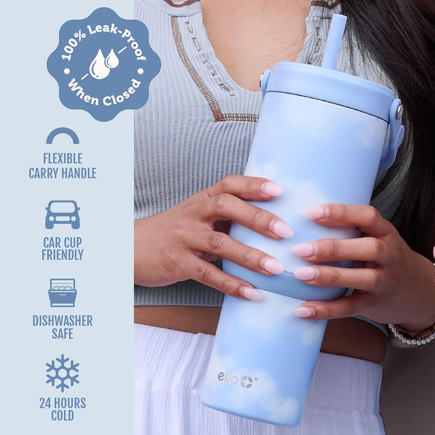 Oasis Go+ 26oz Insulated Stainless Steel Tumbler with Straw, Jadeglow | Insulated stainless steel cup with top handle, retracting straw, leakproof lid, 24 hours cold, & cupholder fit for travel