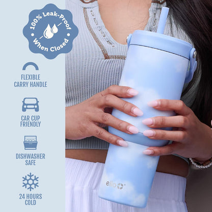 Oasis Go+ 26oz Insulated Stainless Steel Tumbler with Straw, Jadeglow | Insulated stainless steel cup with top handle, retracting straw, leakproof lid, 24 hours cold, & cupholder fit for travel