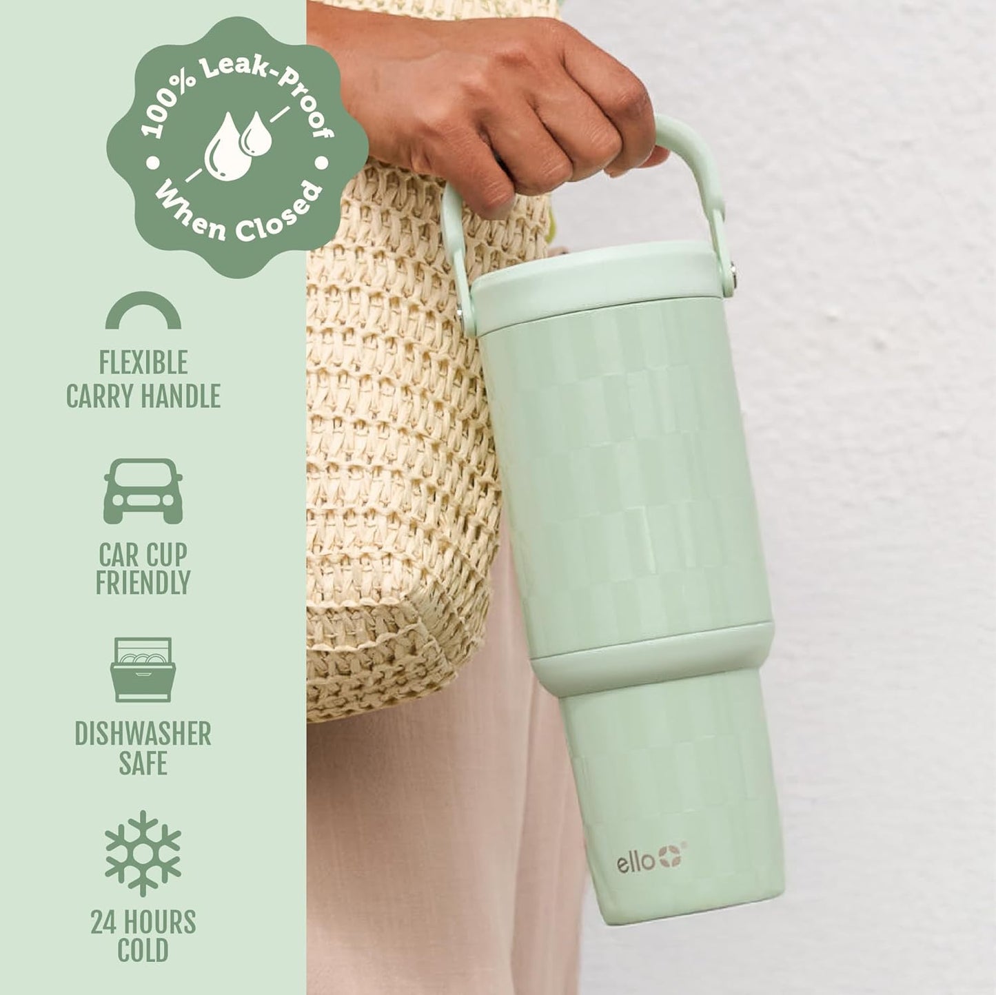 Oasis Go+ 26oz Insulated Stainless Steel Tumbler with Straw, Jadeglow | Insulated stainless steel cup with top handle, retracting straw, leakproof lid, 24 hours cold, & cupholder fit for travel