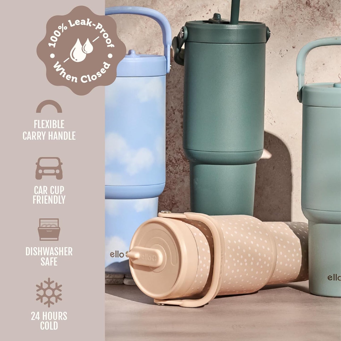 Oasis Go+ 26oz Insulated Stainless Steel Tumbler with Straw, Jadeglow | Insulated stainless steel cup with top handle, retracting straw, leakproof lid, 24 hours cold, & cupholder fit for travel