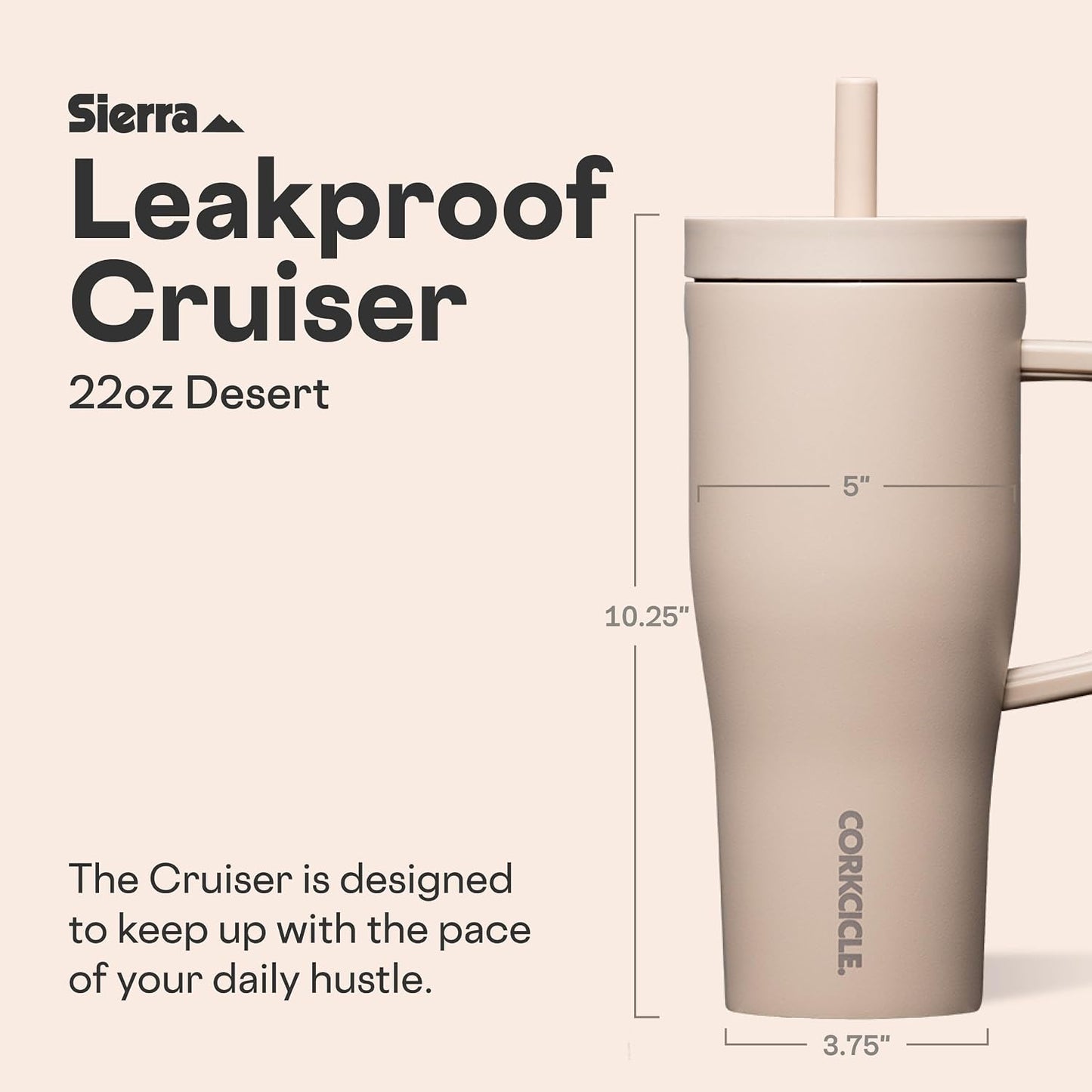 Cruiser Insulated Tumbler - Stainless Steel Tumbler with Handle & Straw, Triple Insulated for Cold Drinks, Leak Proof & Spill Proof, Cupholder Friendly, BPA-Free - 22oz - Solar Circuit