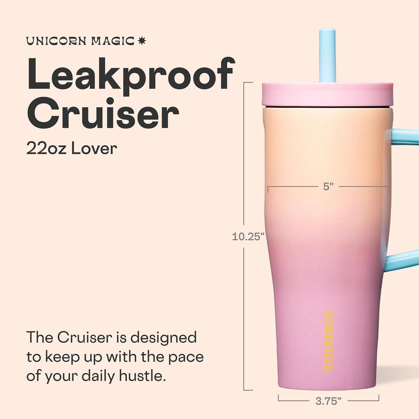 Cruiser Insulated Tumbler - Stainless Steel Tumbler with Handle & Straw, Triple Insulated for Cold Drinks, Leak Proof & Spill Proof, Cupholder Friendly, BPA-Free - 22oz - Solar Circuit
