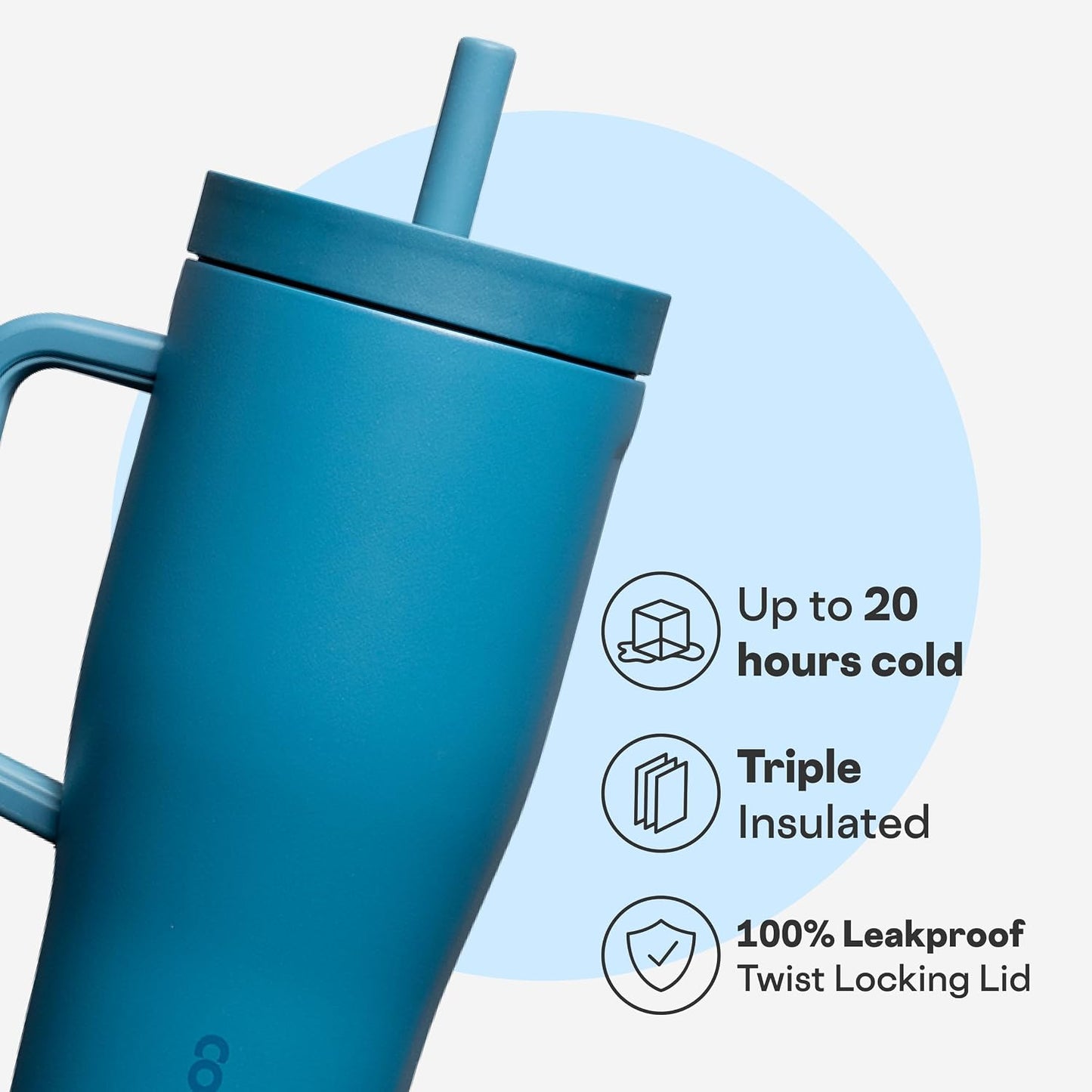 Cruiser Insulated Tumbler - Stainless Steel Tumbler with Handle & Straw, Triple Insulated for Cold Drinks, Leak Proof & Spill Proof, Cupholder Friendly, BPA-Free - 22oz - Solar Circuit