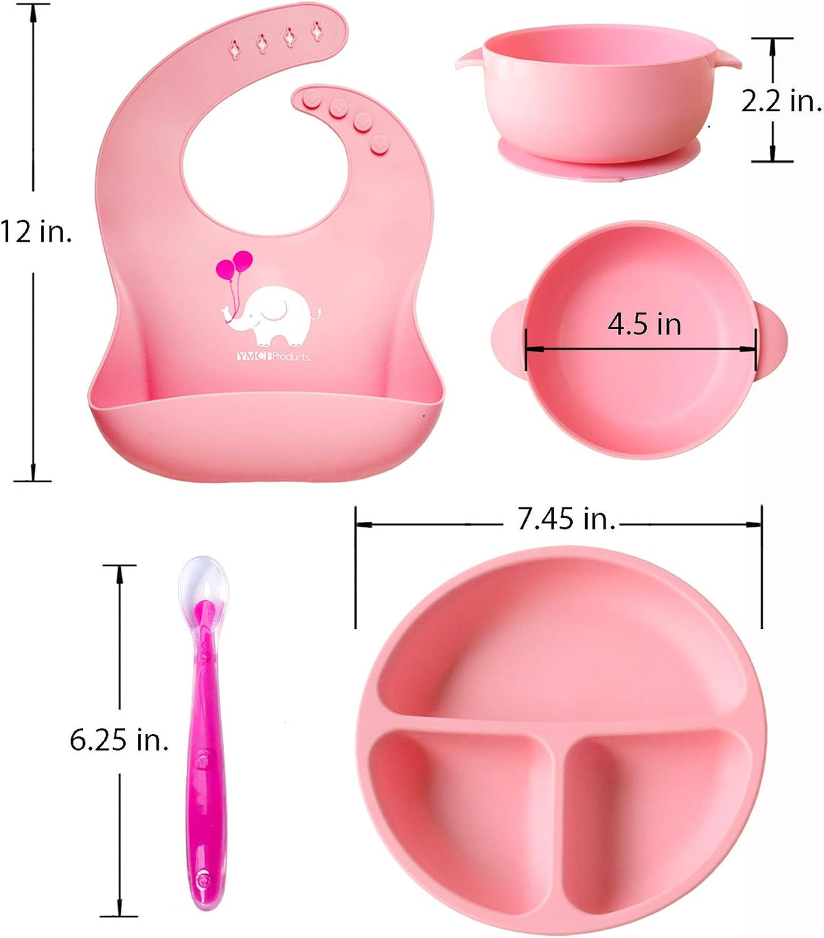 Baby or Toddler Feeding Set | Silicone Bib, Divided Plates, Suction Bowls & Spoons, Dishwasher-Safe, Easy-Wipe Cleaning (Beige/Sage)