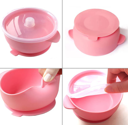 Baby or Toddler Feeding Set | Silicone Bib, Divided Plates, Suction Bowls & Spoons, Dishwasher-Safe, Easy-Wipe Cleaning (Beige/Sage)