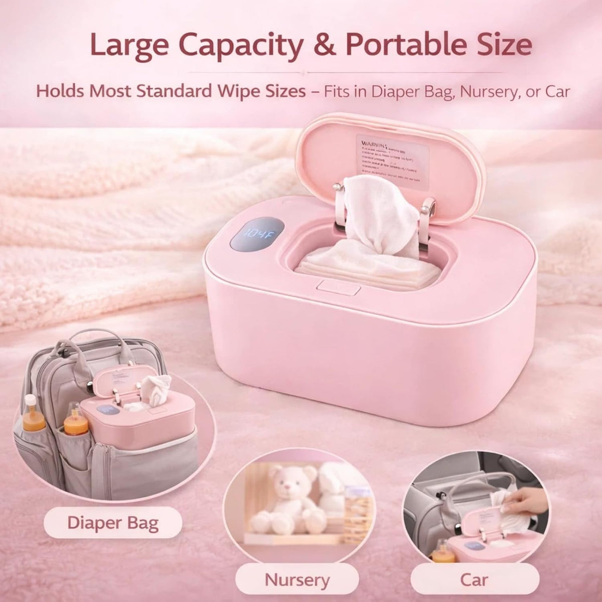 Baby Wipe Warmer, Portable Wet Wipe Warmer & Diaper Wipe Warmer Dispenser with Large Capacity, Constant Temperature USB Powered Wipes Warmer for Home, Car & Travel, 7.87x4.72x3.74in, White