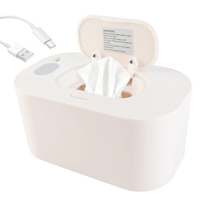 Baby Wipe Warmer, Portable Wet Wipe Warmer & Diaper Wipe Warmer Dispenser with Large Capacity, Constant Temperature USB Powered Wipes Warmer for Home, Car & Travel, 7.87x4.72x3.74in, White
