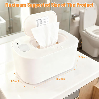 Baby Wipe Warmer, Portable Wet Wipe Warmer & Diaper Wipe Warmer Dispenser with Large Capacity, Constant Temperature USB Powered Wipes Warmer for Home, Car & Travel, 7.87x4.72x3.74in, White