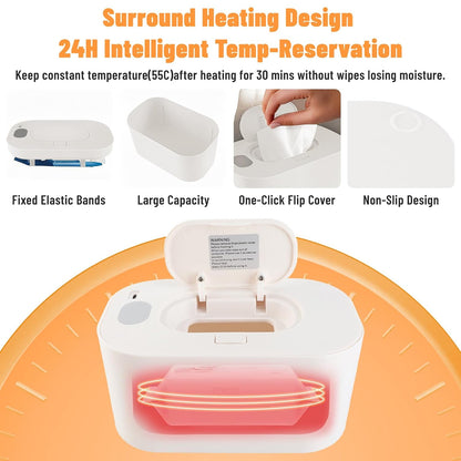Baby Wipe Warmer, Portable Wet Wipe Warmer & Diaper Wipe Warmer Dispenser with Large Capacity, Constant Temperature USB Powered Wipes Warmer for Home, Car & Travel, 7.87x4.72x3.74in, White