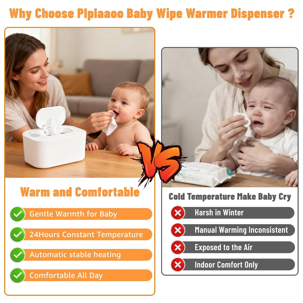 Baby Wipe Warmer, Portable Wet Wipe Warmer & Diaper Wipe Warmer Dispenser with Large Capacity, Constant Temperature USB Powered Wipes Warmer for Home, Car & Travel, 7.87x4.72x3.74in, White