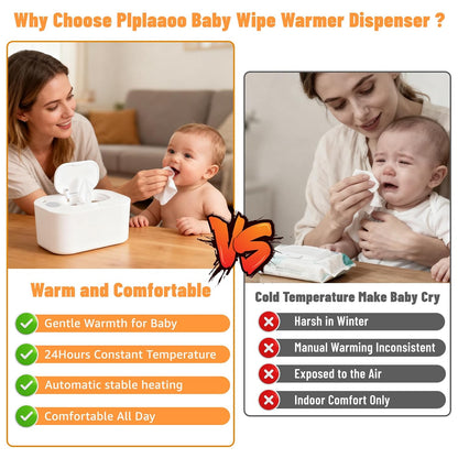 Baby Wipe Warmer, Portable Wet Wipe Warmer & Diaper Wipe Warmer Dispenser with Large Capacity, Constant Temperature USB Powered Wipes Warmer for Home, Car & Travel, 7.87x4.72x3.74in, White