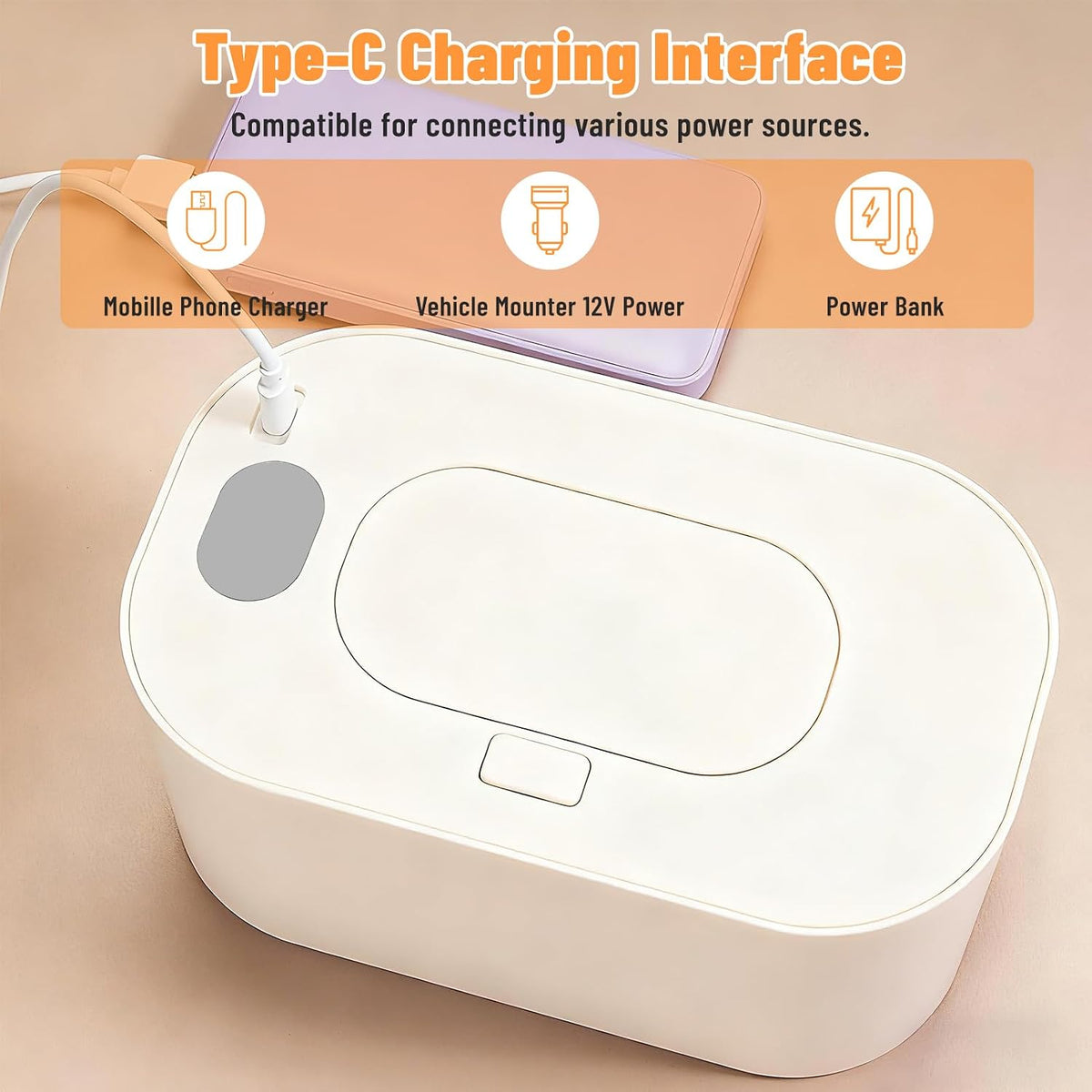 Baby Wipe Warmer, Portable Wet Wipe Warmer & Diaper Wipe Warmer Dispenser with Large Capacity, Constant Temperature USB Powered Wipes Warmer for Home, Car & Travel, 7.87x4.72x3.74in, White