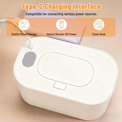Baby Wipe Warmer, Portable Wet Wipe Warmer & Diaper Wipe Warmer Dispenser with Large Capacity, Constant Temperature USB Powered Wipes Warmer for Home, Car & Travel, 7.87x4.72x3.74in, White