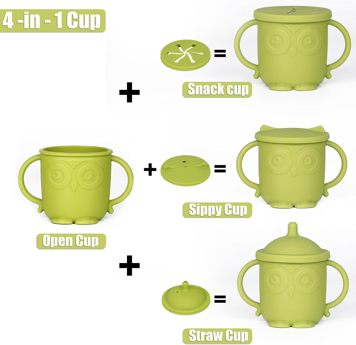 Silicone Baby Feeding Set 13 Piece, Baby Led Weaning Feeding Supplies, Strong Suction Bowl & Suction Plate, Adjustable Bibs, 4-in-1 Cup, Spoon, Food-grade Silicone (Green with white)