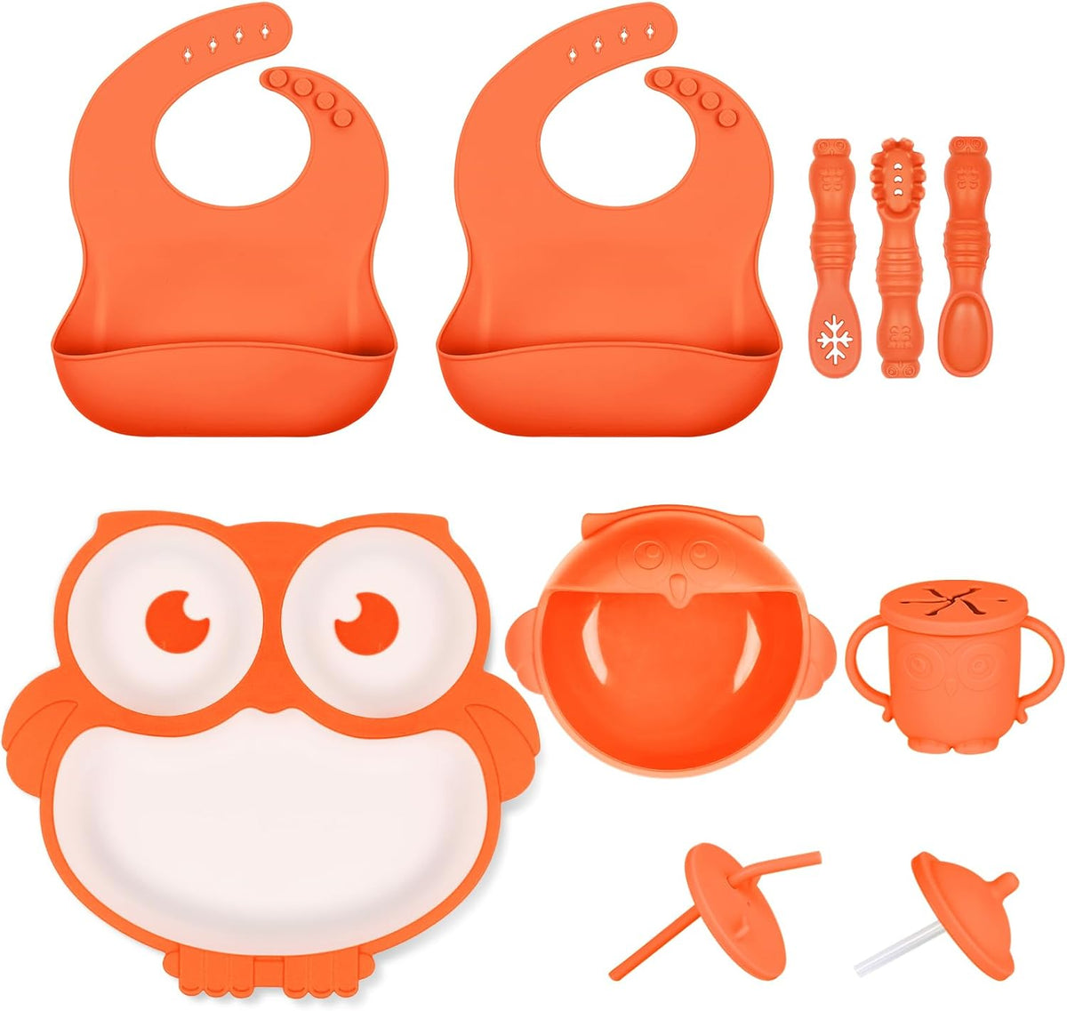 Silicone Baby Feeding Set 13 Piece, Baby Led Weaning Feeding Supplies, Strong Suction Bowl & Suction Plate, Adjustable Bibs, 4-in-1 Cup, Spoon, Food-grade Silicone (Green with white)