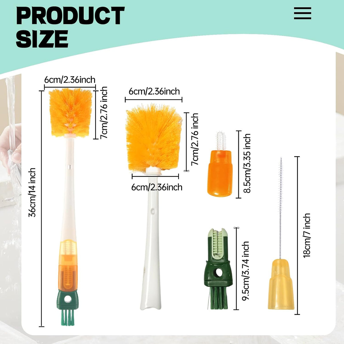 Baby Bottle Brush Cleaner,5 in 1 Water Bottle Cleaner Brushes for Cleaning