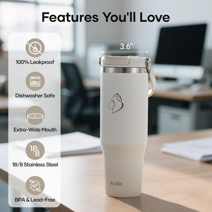 40 oz Tumbler with Handle, Insulated Water Bottle with 2-in-1 Lid | Fits in Cup Holder, Stainless Steel, Coffee Thermo Mug, 48 Hrs Cold, Leakproof Drinking Cups with Lid and Straw