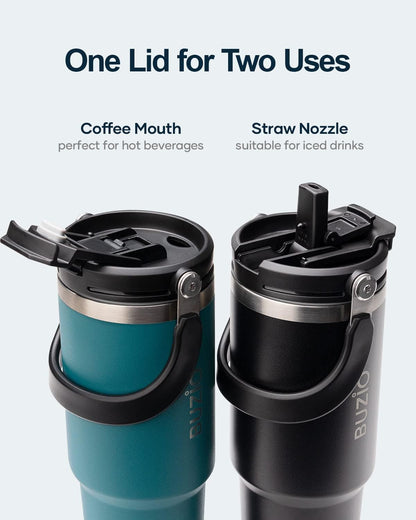 40 oz Tumbler with Handle, Insulated Water Bottle with 2-in-1 Lid | Fits in Cup Holder, Stainless Steel, Coffee Thermo Mug, 48 Hrs Cold, Leakproof Drinking Cups with Lid and Straw