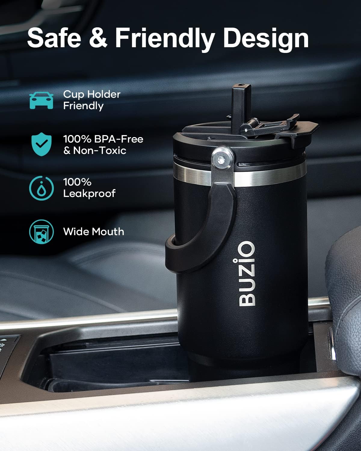 40 oz Tumbler with Handle, Insulated Water Bottle with 2-in-1 Lid | Fits in Cup Holder, Stainless Steel, Coffee Thermo Mug, 48 Hrs Cold, Leakproof Drinking Cups with Lid and Straw