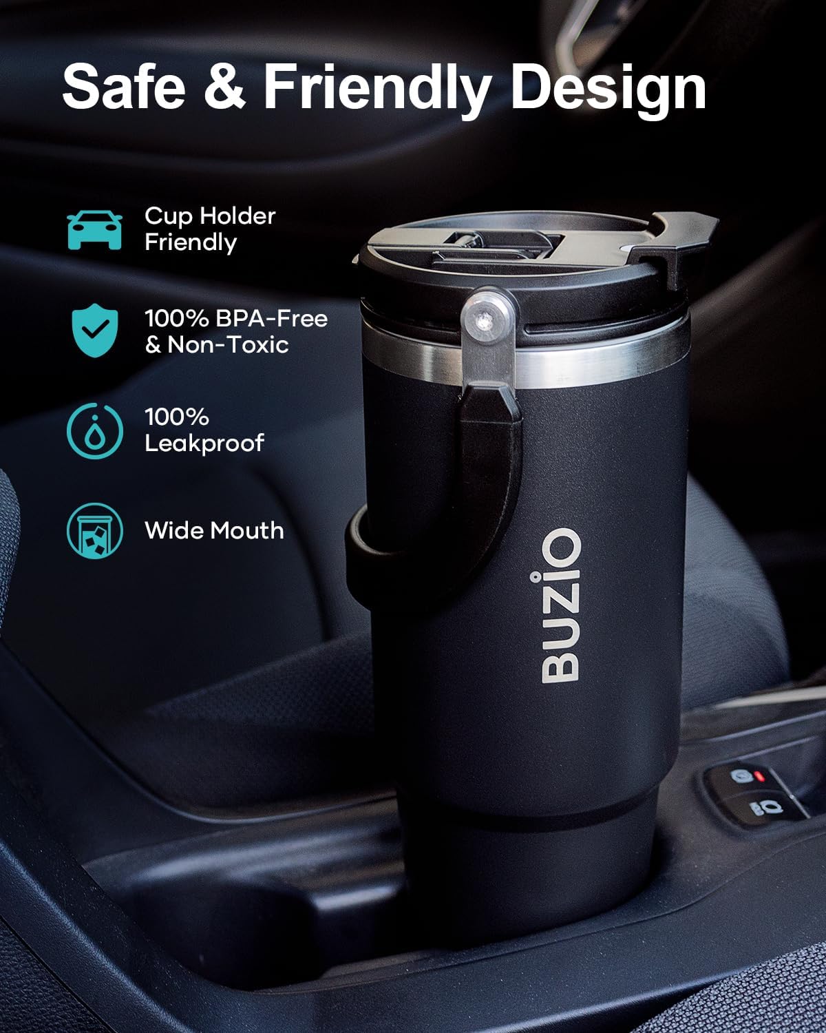 40 oz Tumbler with Handle, Insulated Water Bottle with 2-in-1 Lid | Fits in Cup Holder, Stainless Steel, Coffee Thermo Mug, 48 Hrs Cold, Leakproof Drinking Cups with Lid and Straw