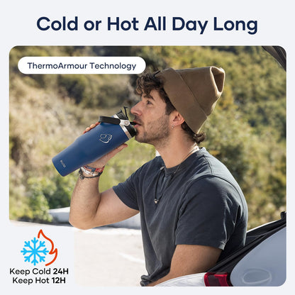 40 oz Tumbler with Handle, Insulated Water Bottle with 2-in-1 Lid | Fits in Cup Holder, Stainless Steel, Coffee Thermo Mug, 48 Hrs Cold, Leakproof Drinking Cups with Lid and Straw