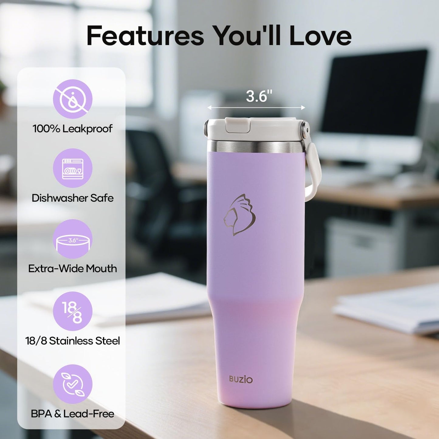 40 oz Tumbler with Handle, Insulated Water Bottle with 2-in-1 Lid | Fits in Cup Holder, Stainless Steel, Coffee Thermo Mug, 48 Hrs Cold, Leakproof Drinking Cups with Lid and Straw