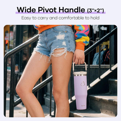 40 oz Tumbler with Handle, Insulated Water Bottle with 2-in-1 Lid | Fits in Cup Holder, Stainless Steel, Coffee Thermo Mug, 48 Hrs Cold, Leakproof Drinking Cups with Lid and Straw