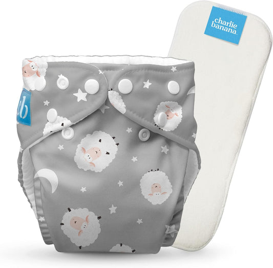 Cloth Diapers, Reusable, Washable, Adjustable One Size Diaper, for Babies and Toddlers, with Absorbent Insert - Sweet Dreams on Grey, 1 Pack