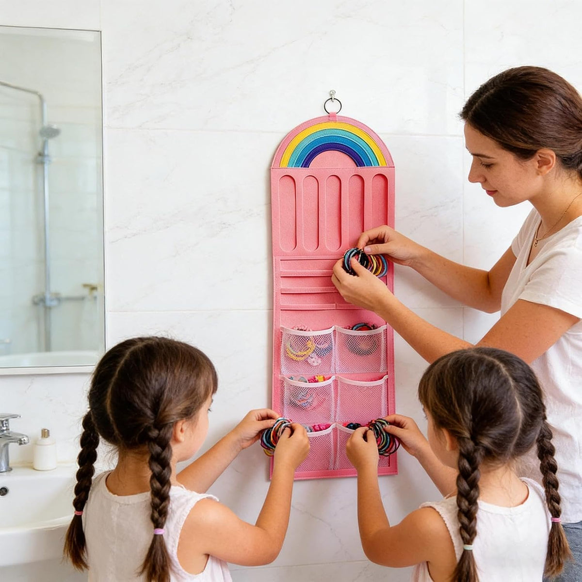 Hair Bow Organizer- Hanging Storage System, Wall Bags with Mesh