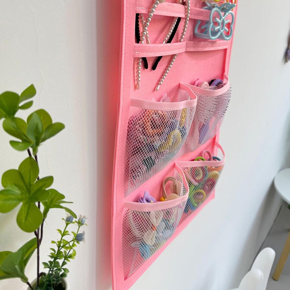 Hair Bow Organizer- Hanging Storage System, Wall Bags with Mesh