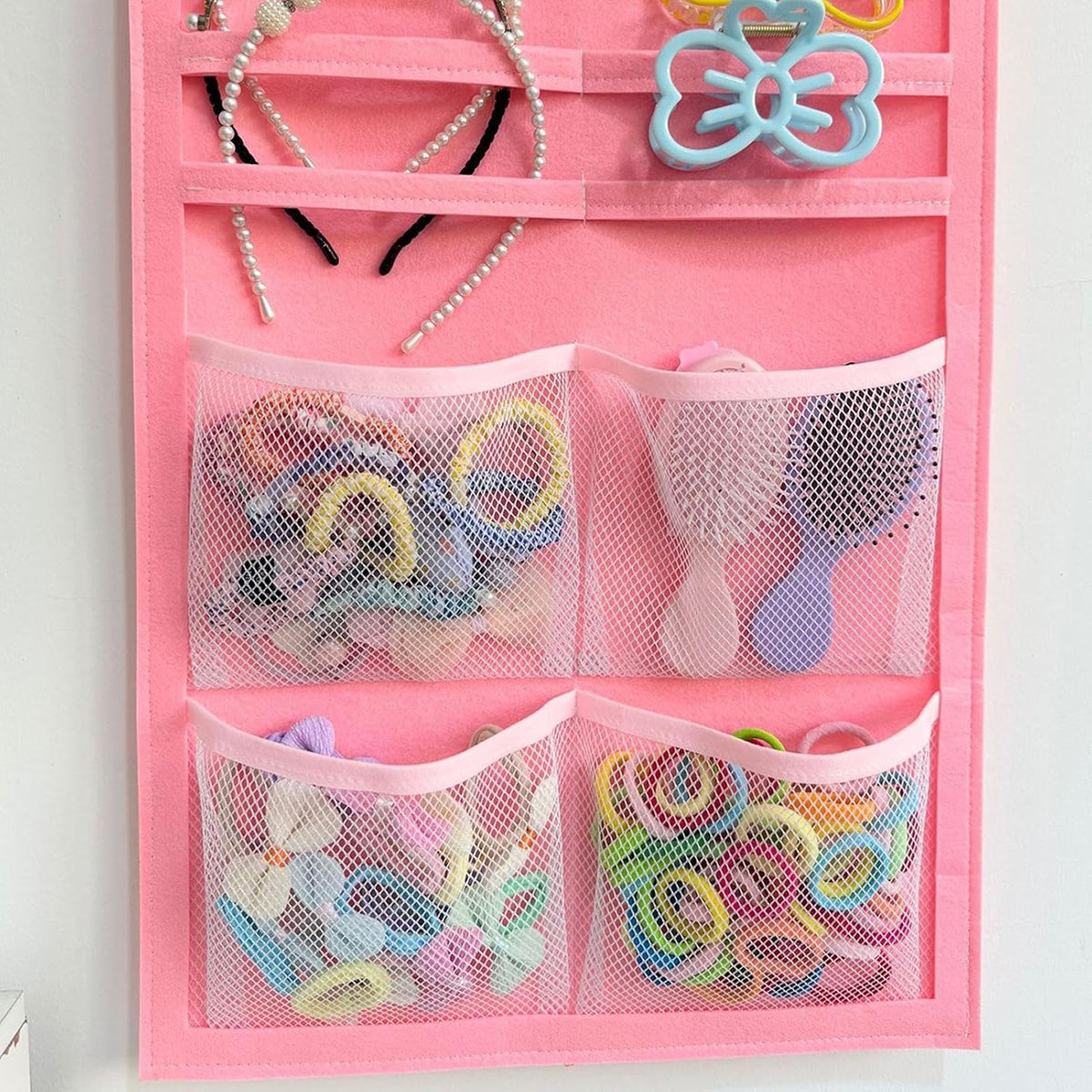Hair Bow Organizer- Hanging Storage System, Wall Bags with Mesh