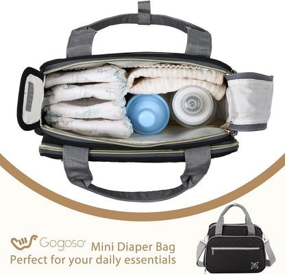 Crossbody Small Diaper Bag, Cute Mini Baby Diaper Tote Bags with Insulated Pockets for Traveling Outdoor Parent,Gray