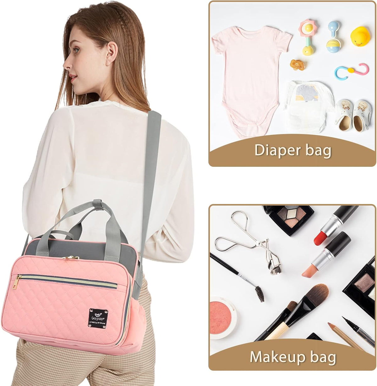 Crossbody Small Diaper Bag, Cute Mini Baby Diaper Tote Bags with Insulated Pockets for Traveling Outdoor Parent,Gray