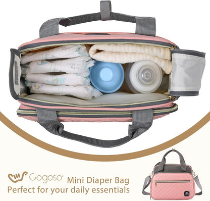 Crossbody Small Diaper Bag, Cute Mini Baby Diaper Tote Bags with Insulated Pockets for Traveling Outdoor Parent,Gray