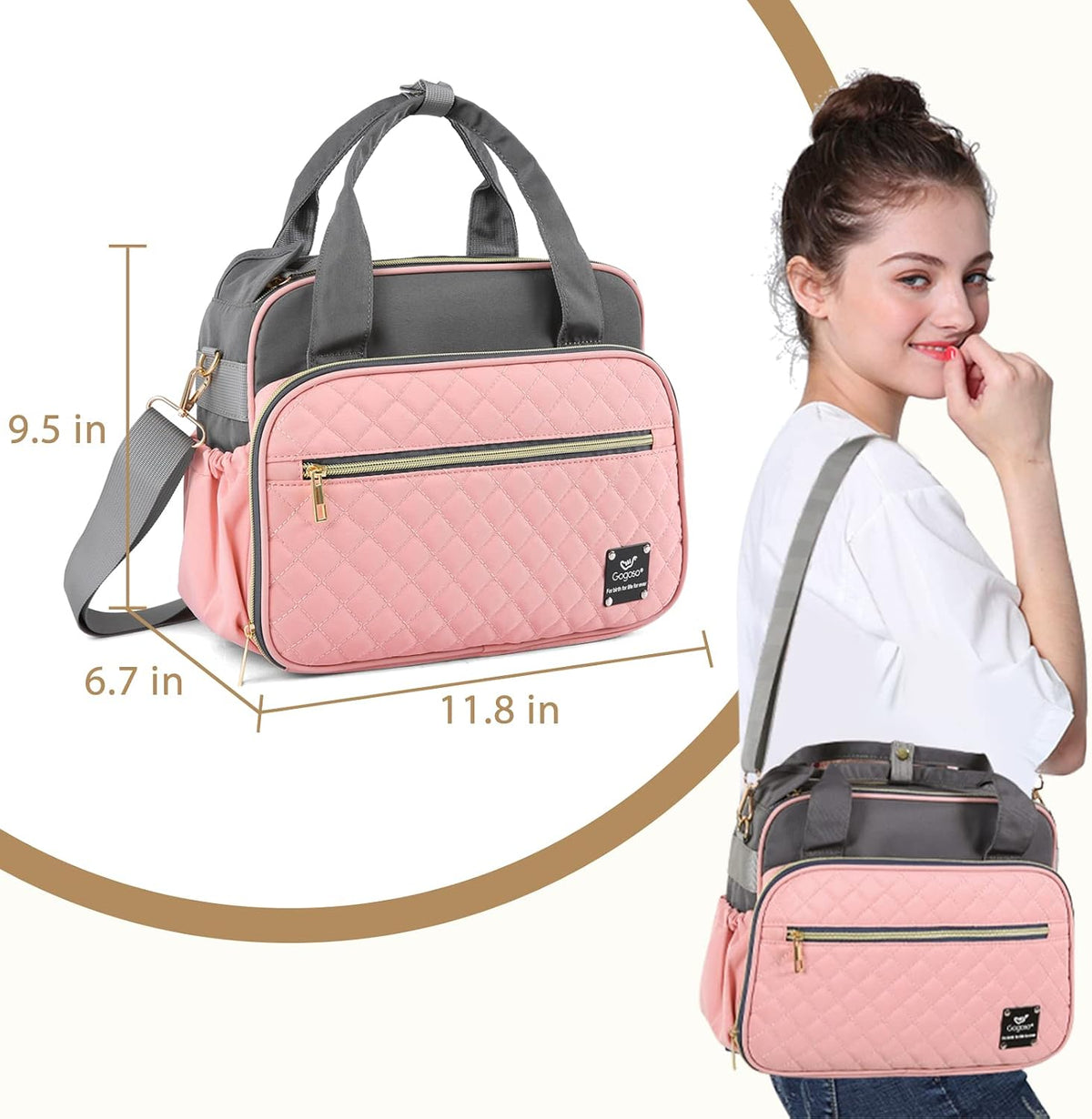 Crossbody Small Diaper Bag, Cute Mini Baby Diaper Tote Bags with Insulated Pockets for Traveling Outdoor Parent,Gray