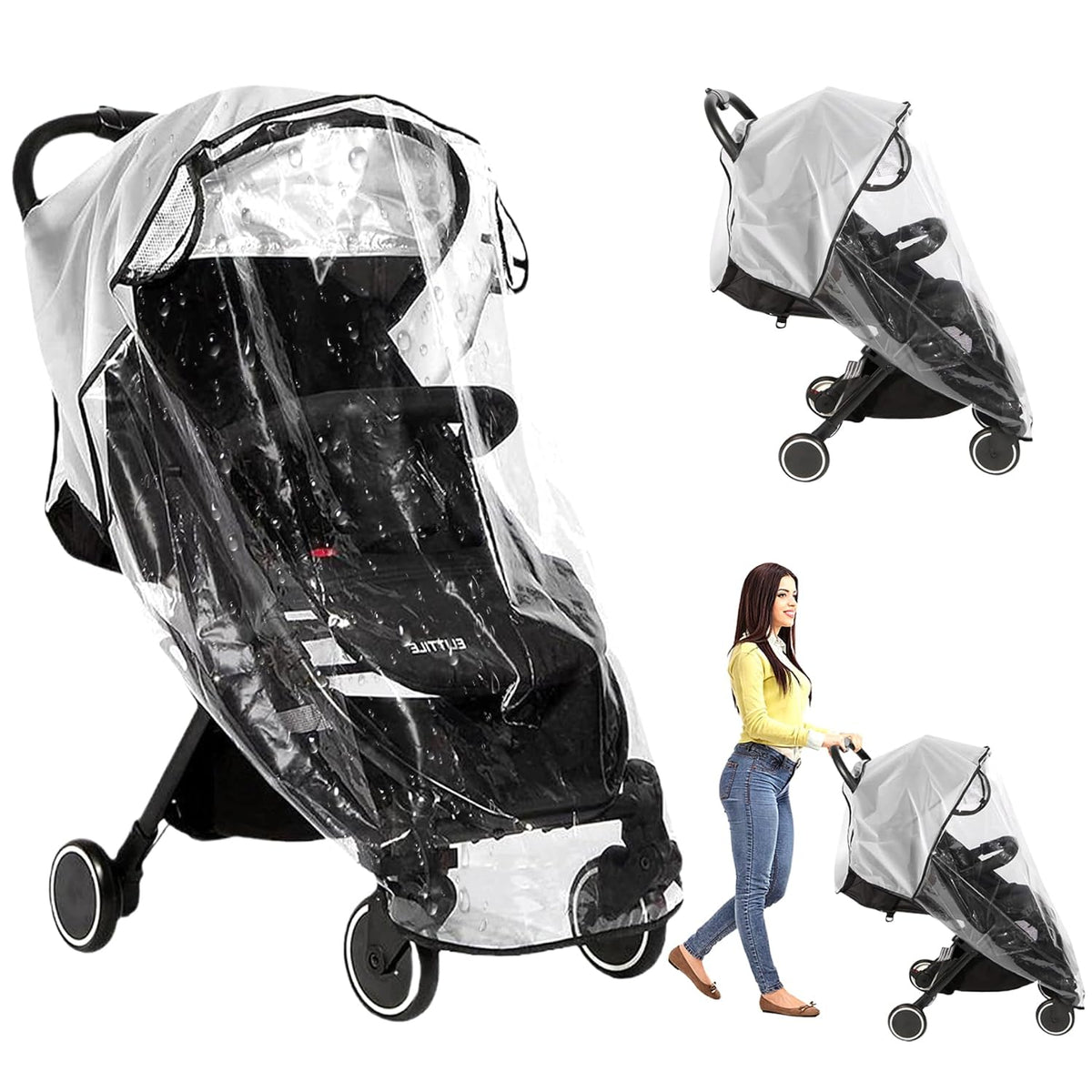 Stroller Rain Cover Windproof & Rainproof Stroller Rain Cover Foldable for Protect from Dust Snow, Baby Travel Weather Shield.