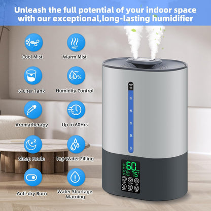 6L Warm & Cool Mist Humidifiers for Bedroom,Large Room,Plants