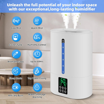 6L Warm & Cool Mist Humidifiers for Bedroom,Large Room,Plants