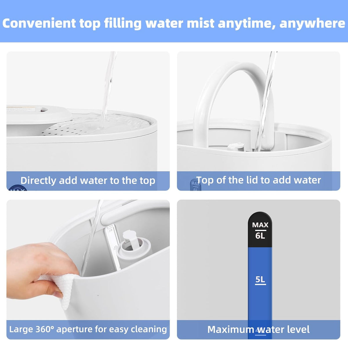 6L Warm & Cool Mist Humidifiers for Bedroom,Large Room,Plants