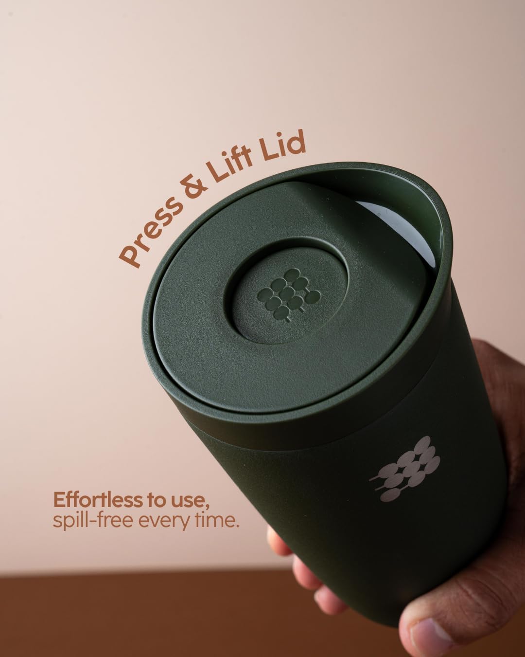 Coffee Mug 12oz, Smart Lid Stainless Steel – Sand | Ceramic Interior, Leak-Proof Design