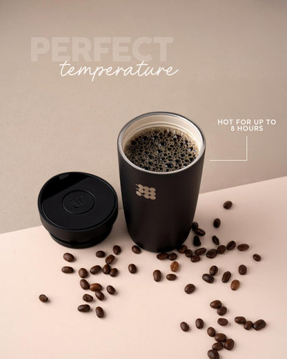 Coffee Mug 12oz, Smart Lid Stainless Steel – Sand | Ceramic Interior, Leak-Proof Design